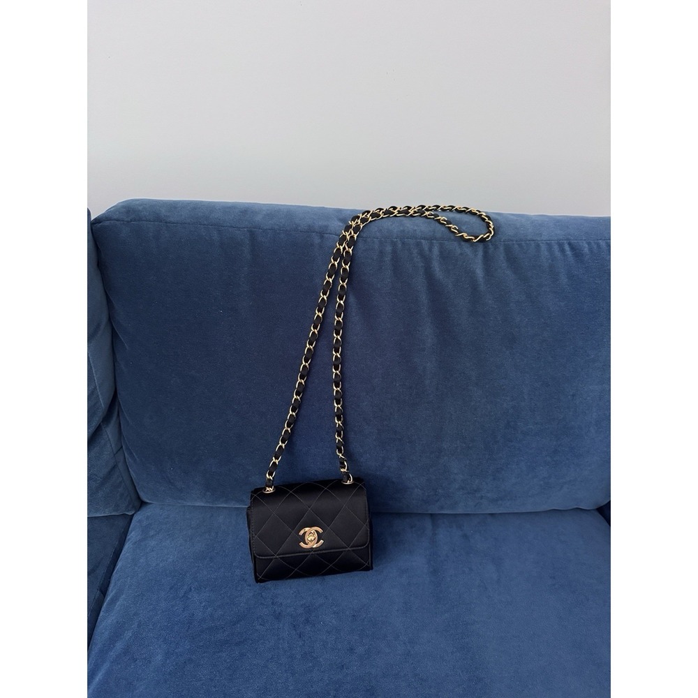 Vintage Chanel Black Satin Mini‎ Square flap Crossbody Bag